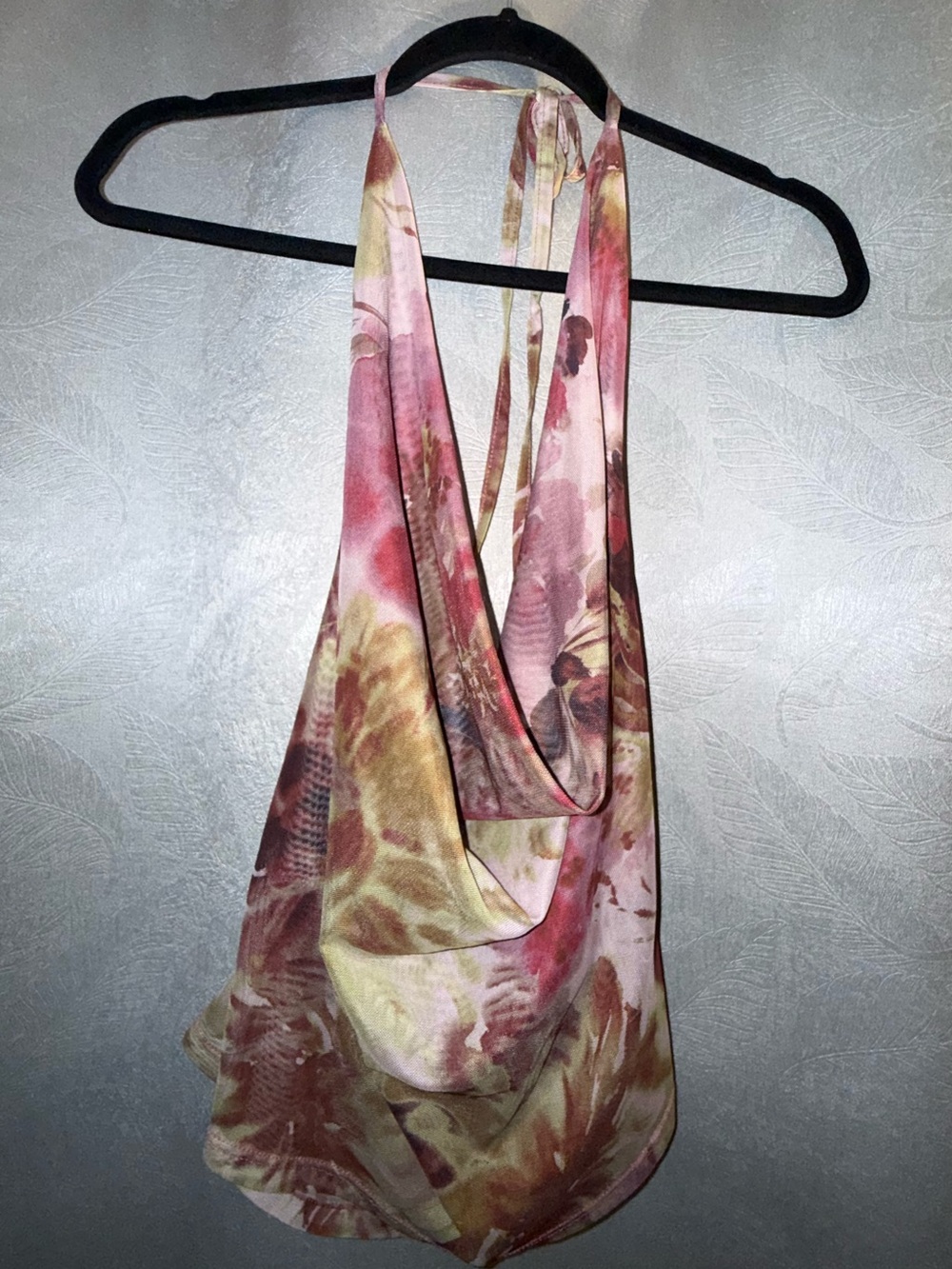 SHEIN Pink Floral Halter Draped Cowl Tank